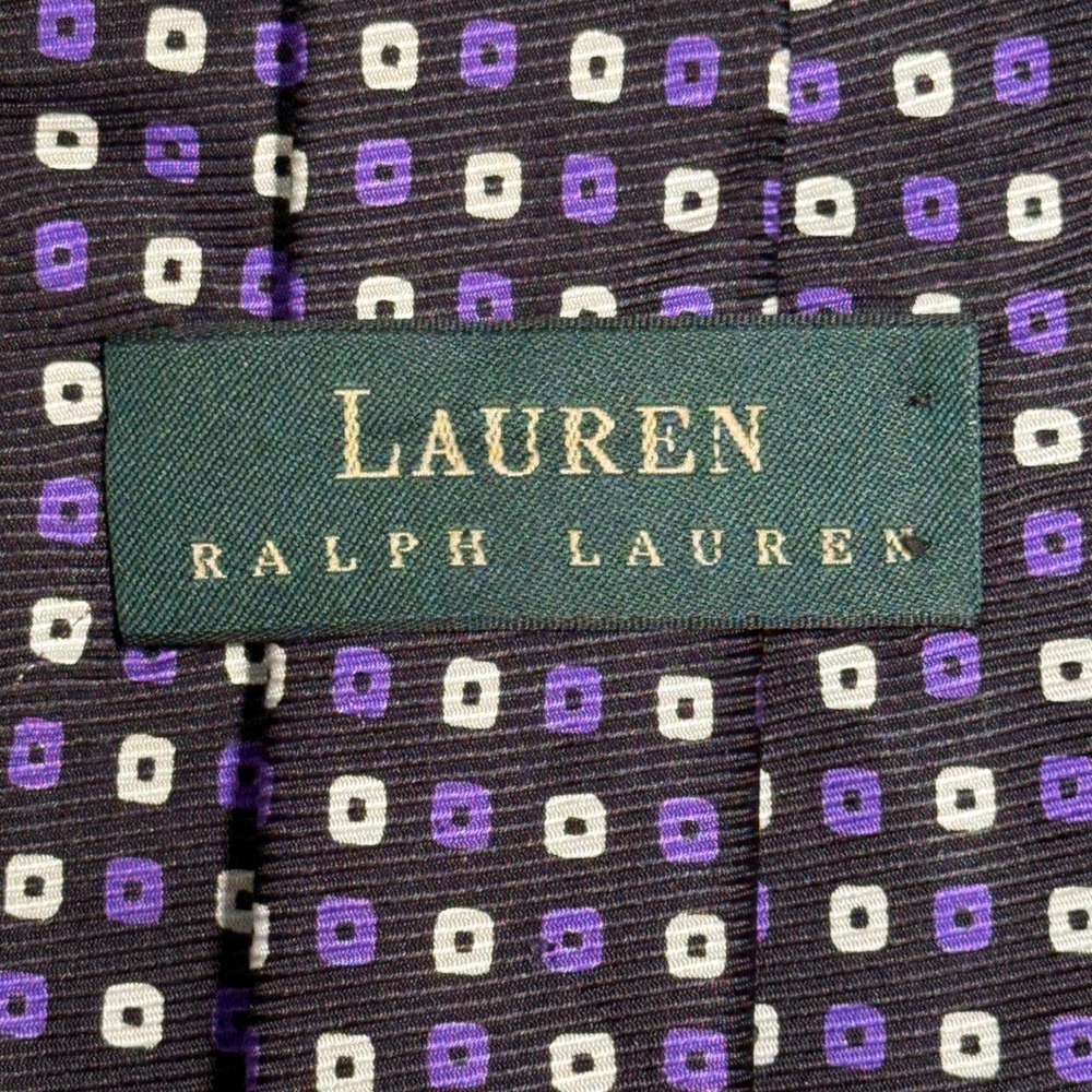 Mens Tie | Lauren Ralph Lauren | Purple White Geometric Square Silk Black 2026